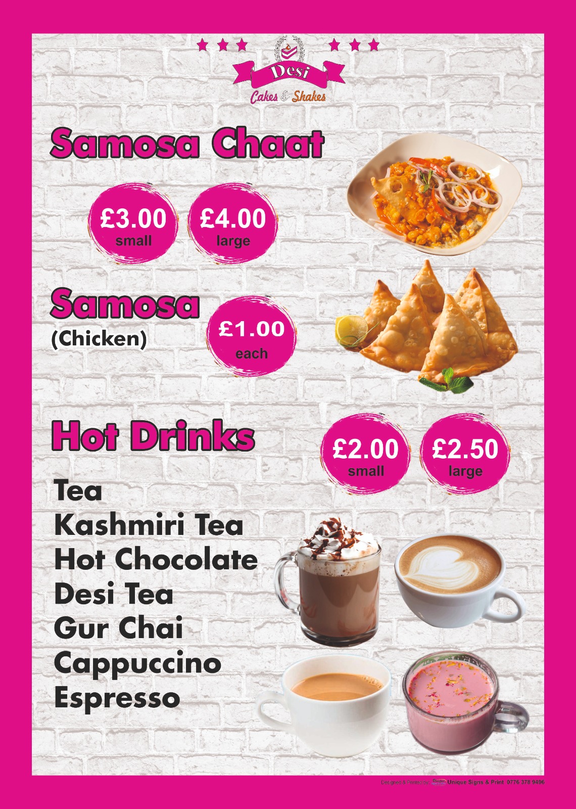 Menu Desi Cakes & Shakes Chadderton